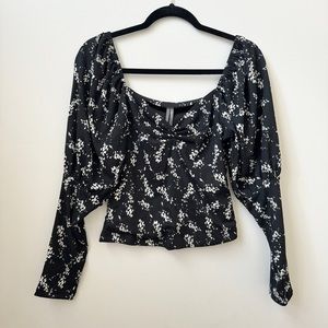Anthropologie Sweetheart Top Puff Sleeve Blouse Black Floral New MP